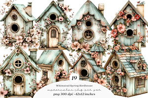 Whimsical Spring Birdhouse Clipart, an Illustration by SinaCreation