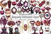 Watercolor Burgundy Halloween Clipar, an Illustration by Libby Wishes (Thumbnail 1 of 11)