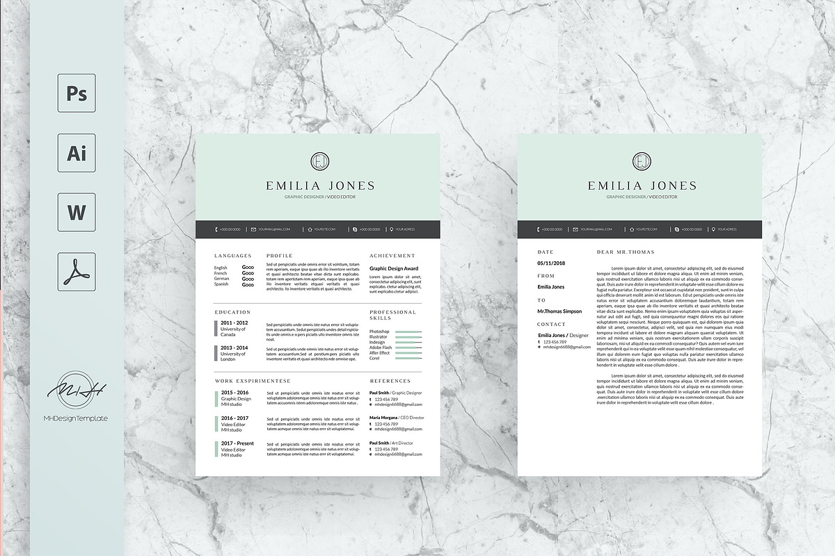 Pastel Blue Resume Template, a Resume Template by MH Design Template (Photo 1 of 4)