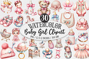 Watercolor Baby Girl Clipart, an Illustration by Designking (Thumbnail 1 of 5)