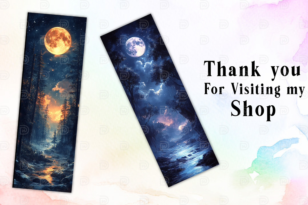 Fantasy Night Forest Bookmark, an Illustration by Watercolor design (Photo 2 of 3)