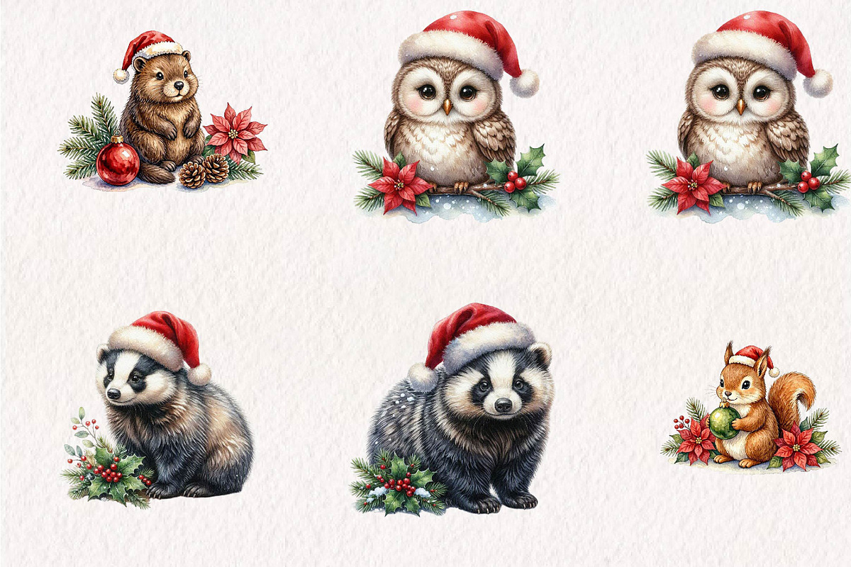 Watercolor Christmas Animals, a Seasonal Illustration by CreationArt (Photo 4 of 7)