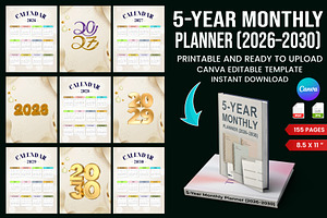 5-Year Monthly Planner (2026–2030), a Stationery Template by Designmela01
