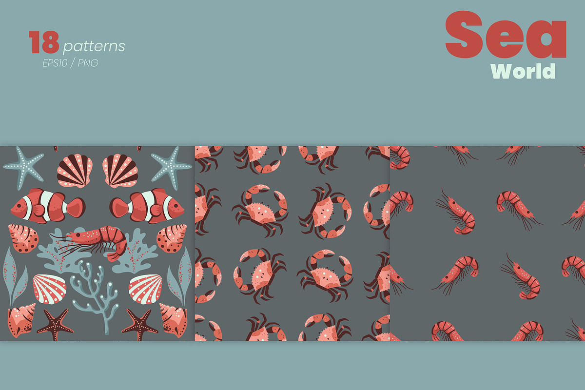 Sea World Seamless Patterns, a Pattern Graphic by moja doodle (Photo 3 of 8)