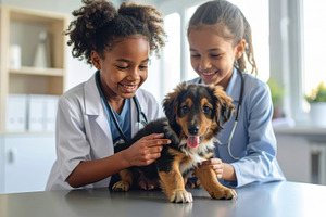 Kids Playing Veterinarian with Puppy, an Animal Photo by Davizro's Market