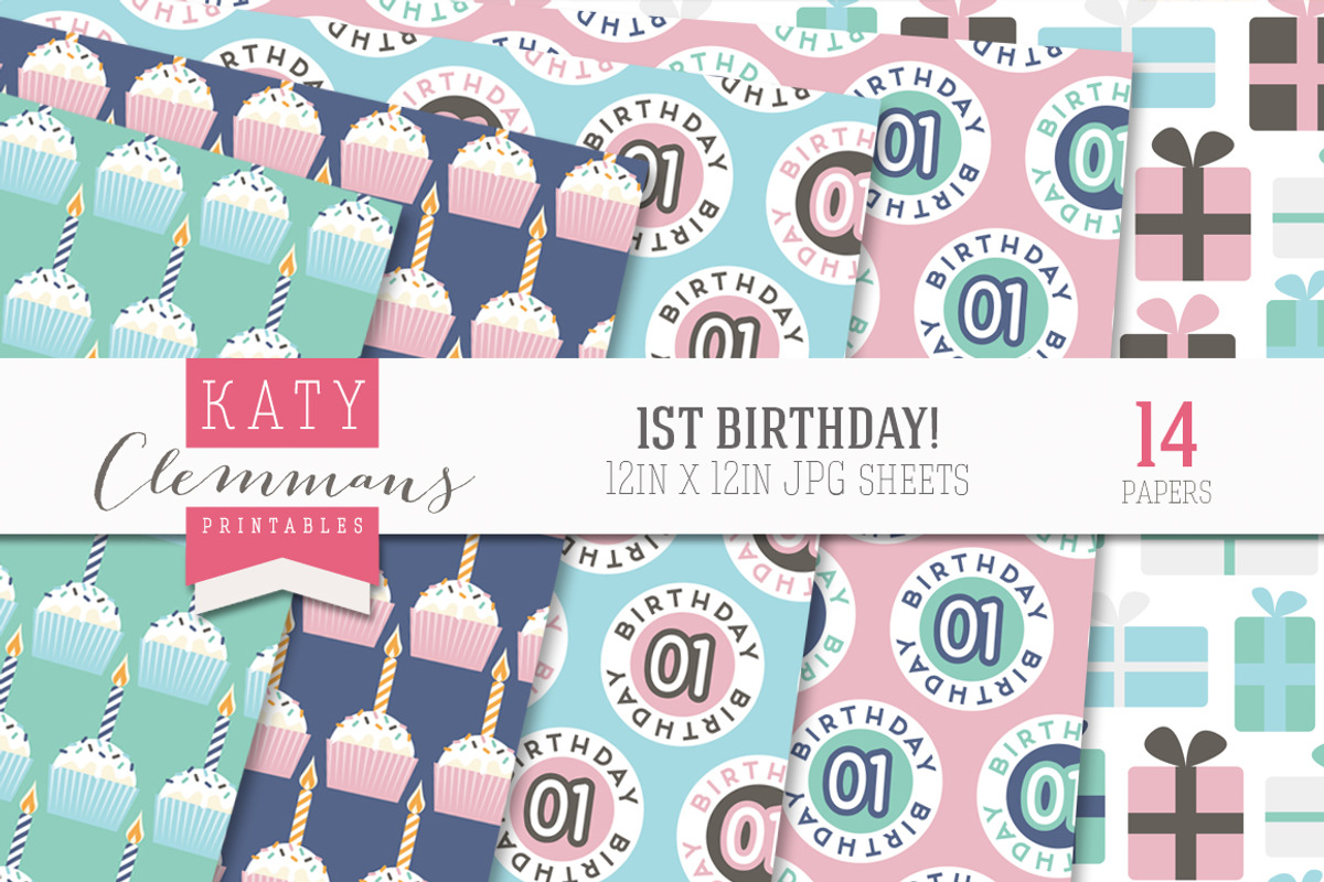 1st Birthday patterned papers preview 2