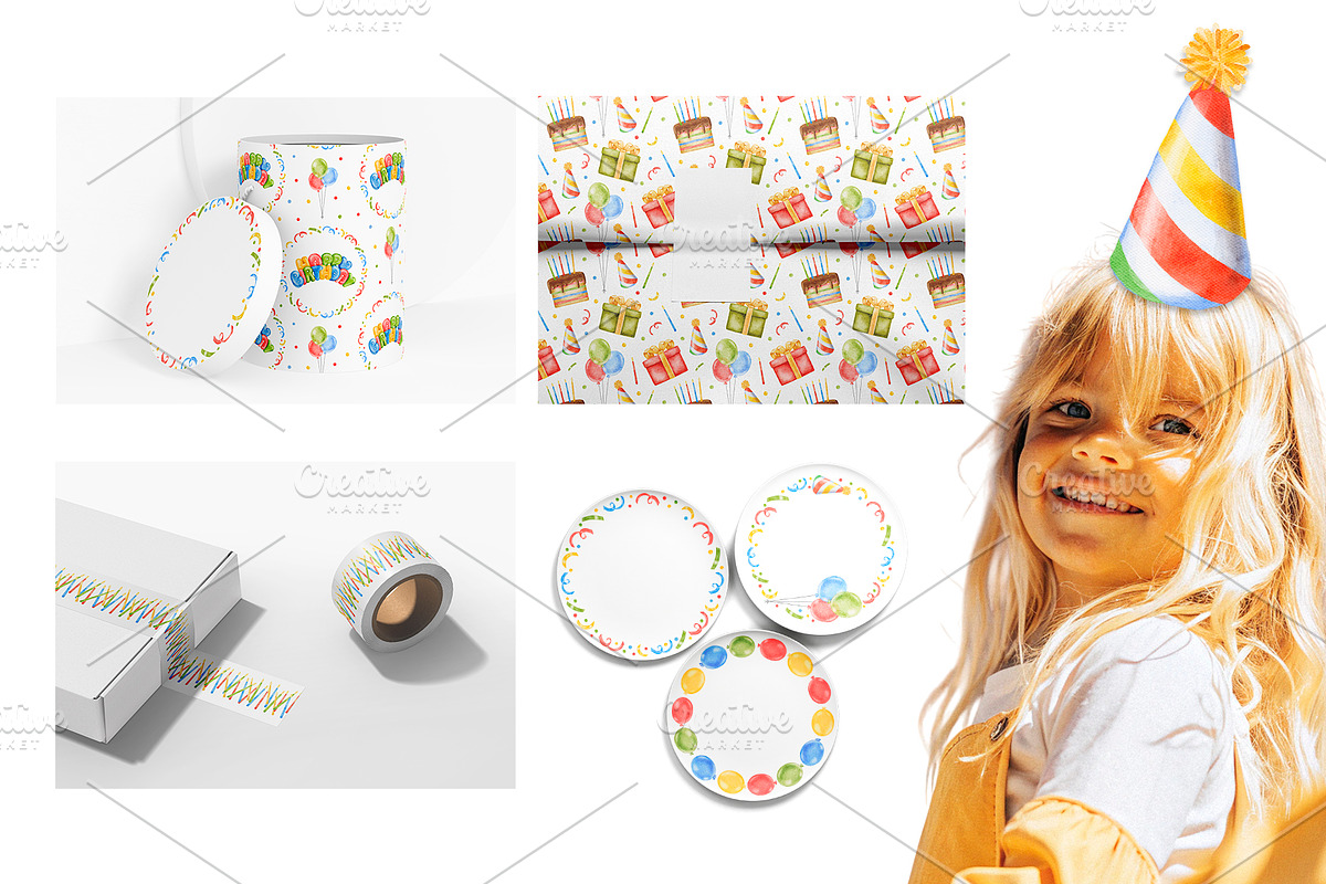 Baby Birthday watercolor clipart, a Seasonal Illustration by Eves_Aquadreams (Photo 13 of 13)