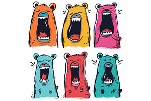 Six cartoon bears various, an Animal Illustration by Vectorstockersland