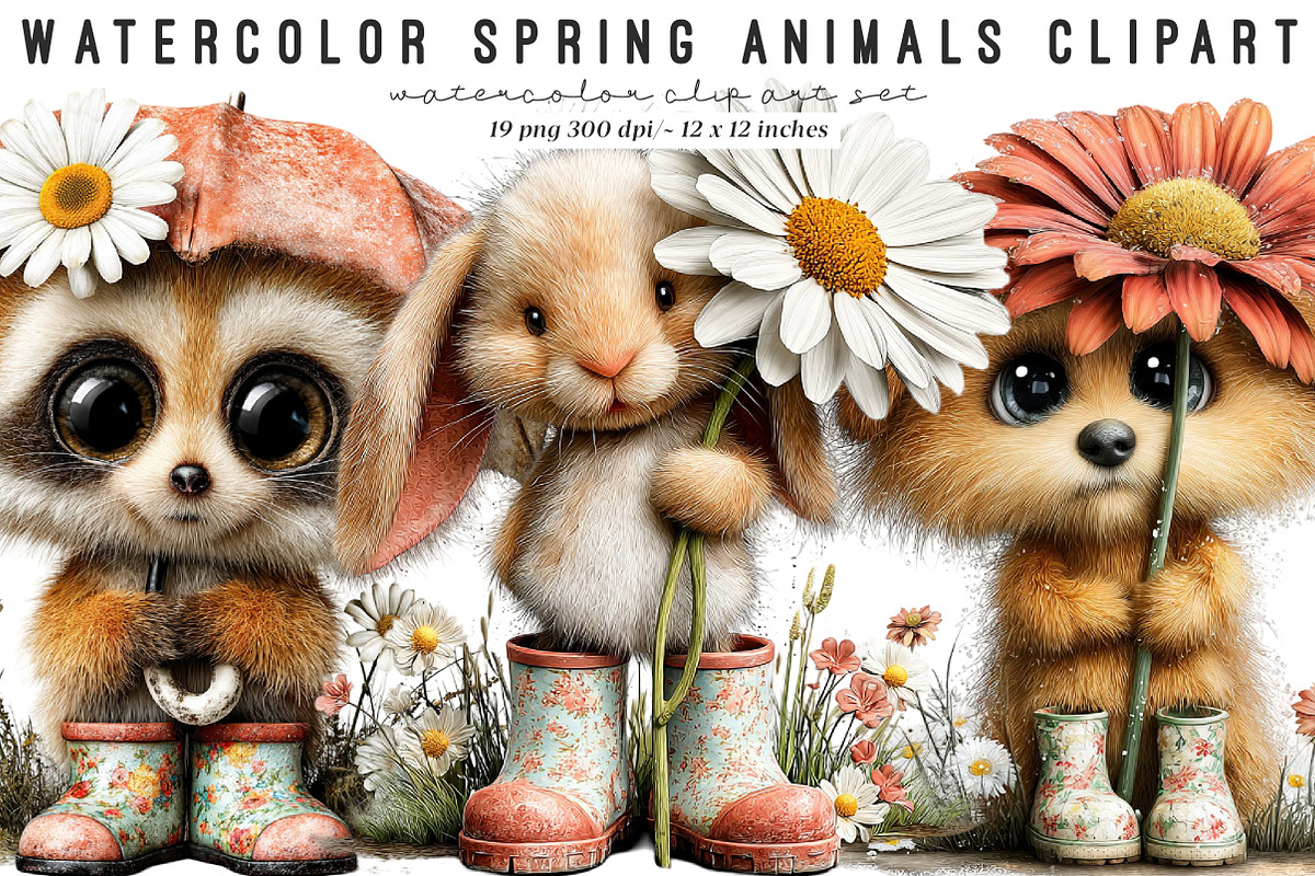 Watercolor Spring Animals Clipart, an Illustration by SinaCreation (Photo 1 of 9)