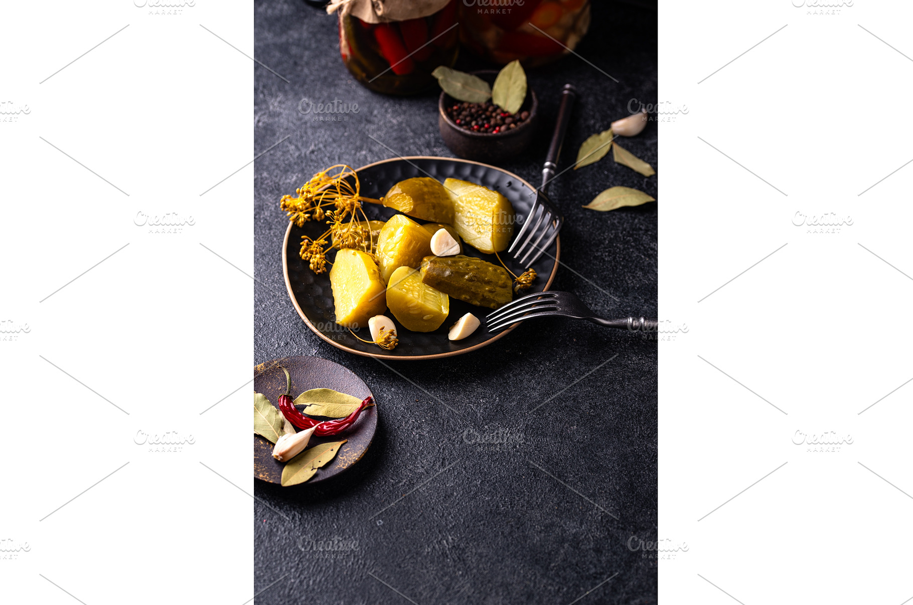 Bowl of pickled marinated cucumbers, a Food & Drink Photo by Yulia Furman