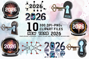 Futuristic New Year 2026 Clipart Bun