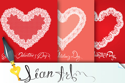Set of 3 White lace Hearts, a Card Template by Lian-art