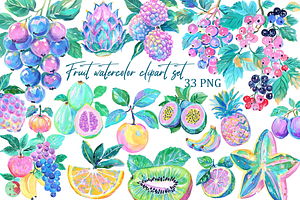 Fruit watercolor clipart set, an Illustration by Libby Wishes