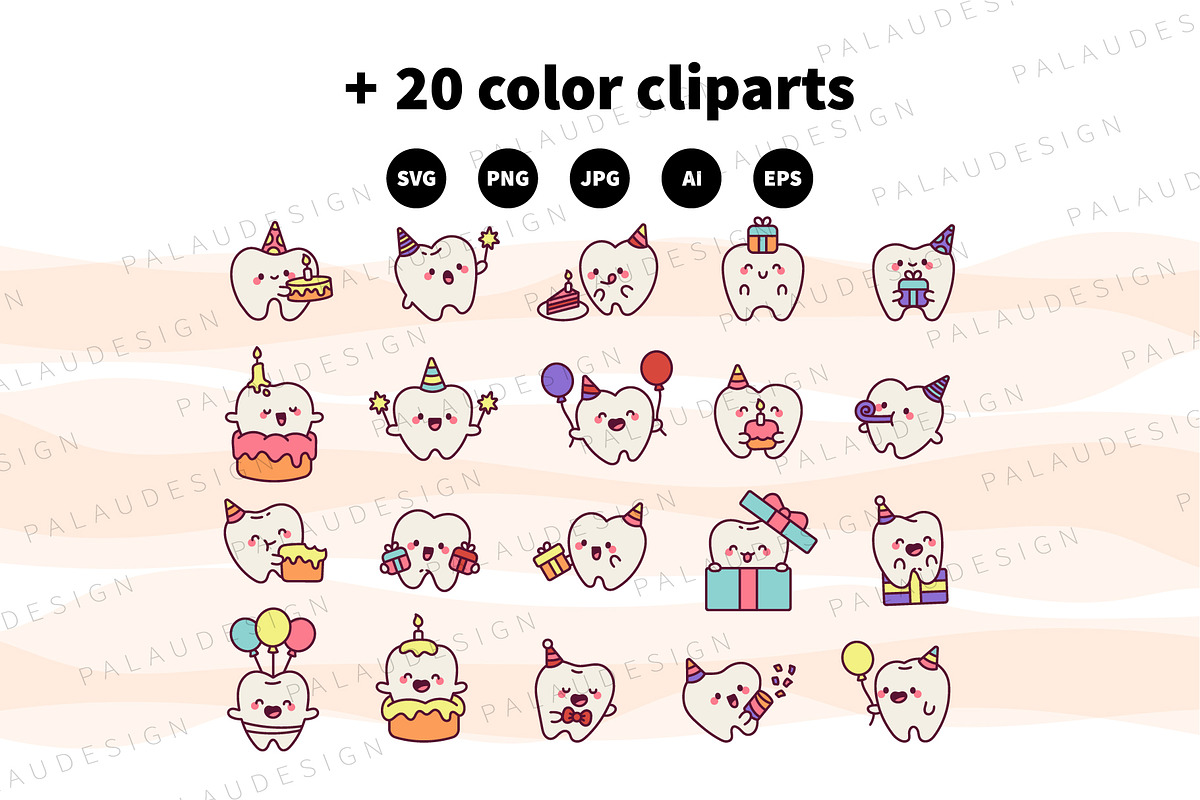 Tooth Birthday Clipart Set, a Healthcare Illustration by Palau (Photo 8 of 10)