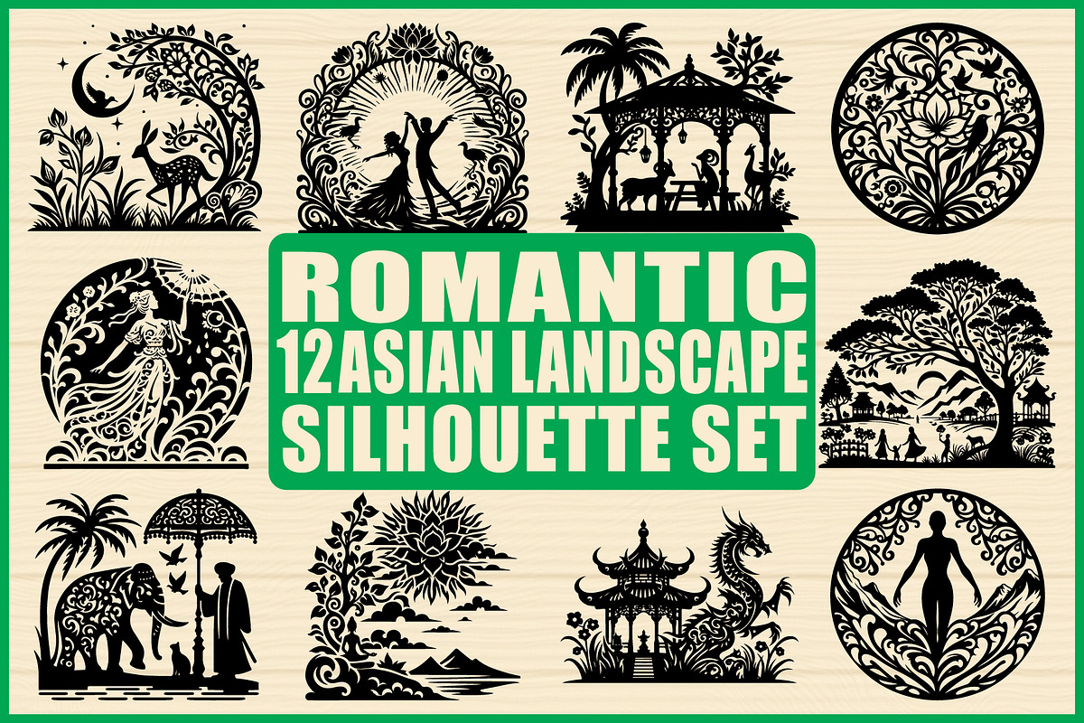 Romantic Asian Landscape SVG Set, an Object Graphic by Gfx_Store (Photo 1 of 13)