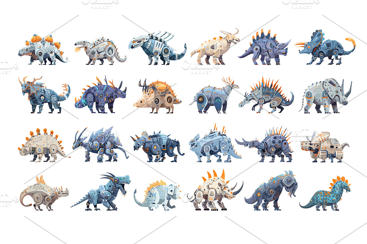 Robot dinosaur cartoon vector set, an Animal Illustration by Onyx