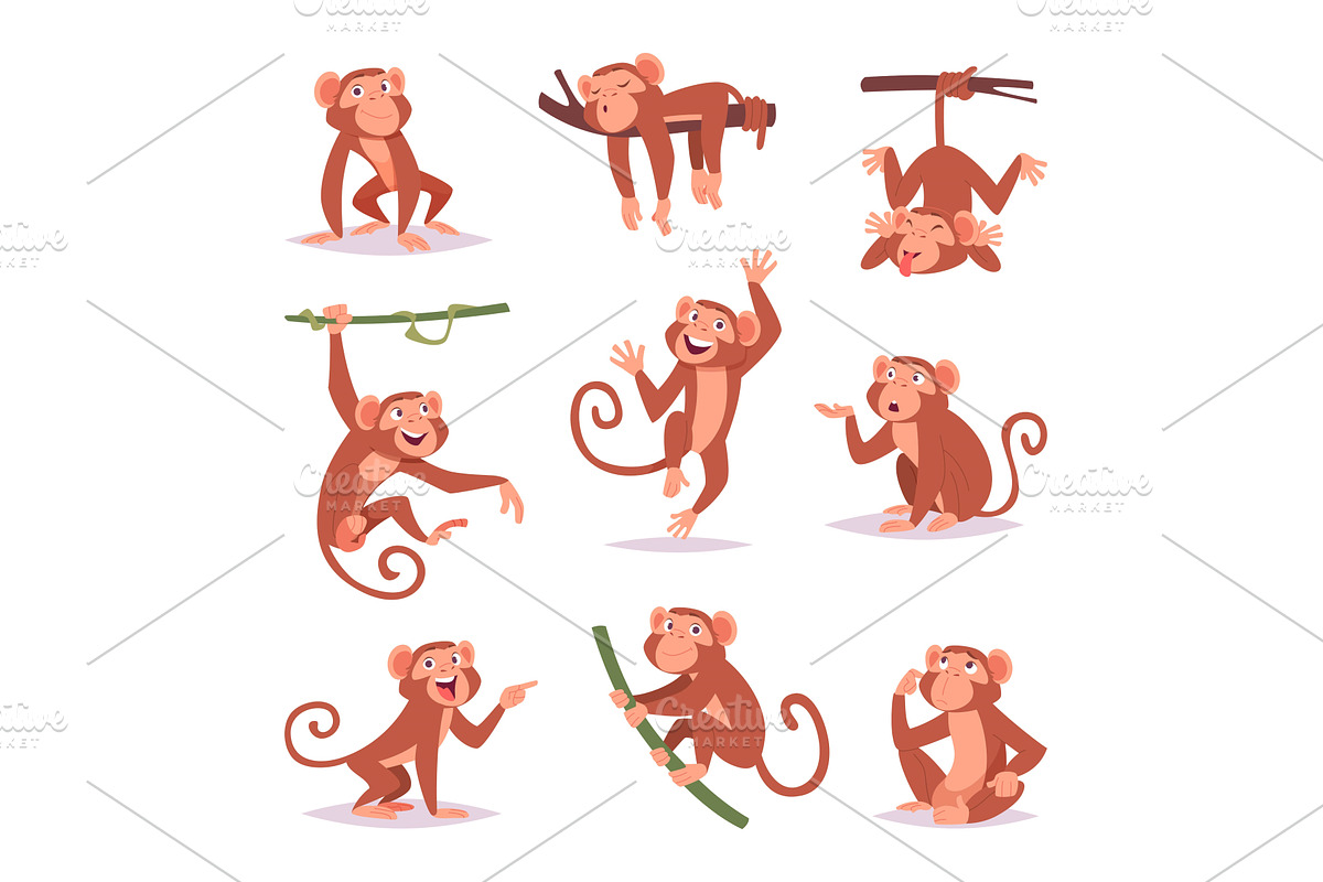 Monkey. Little funny animals wild, an Animal Illustration by Onyx