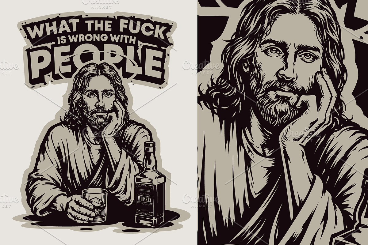 Monkey and Jesus Drinking Whiskey, a Person Illustration by daver2002ua (Photo 2 of 3)