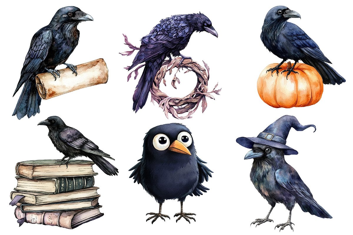 Watercolor Raven Clipart, an Illustration by Designworld (Photo 2 of 5)