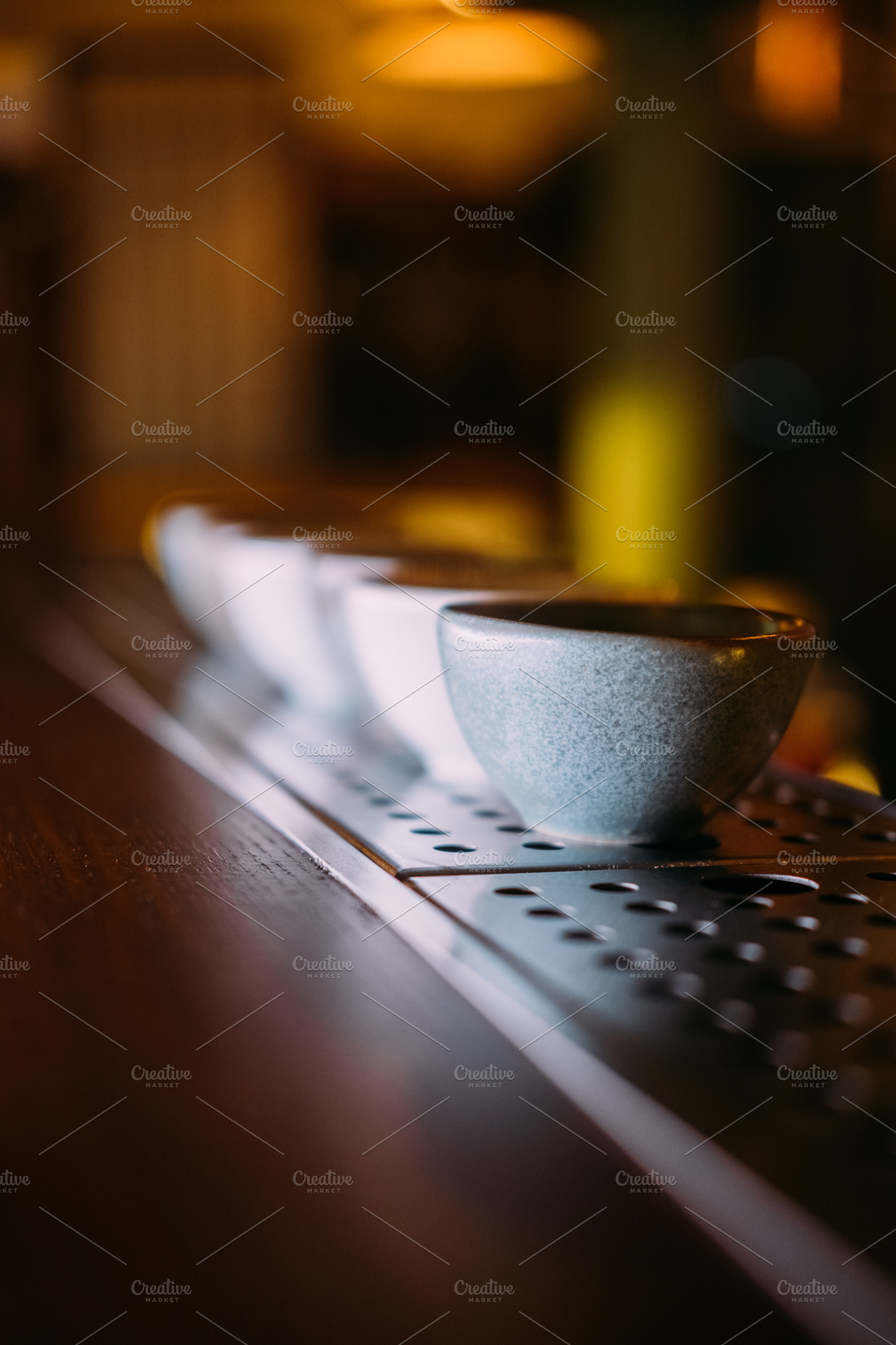 Asian pub sake cup ceramic bowl set pub counter, a Food & Drink Photo by Photo Drive Studio