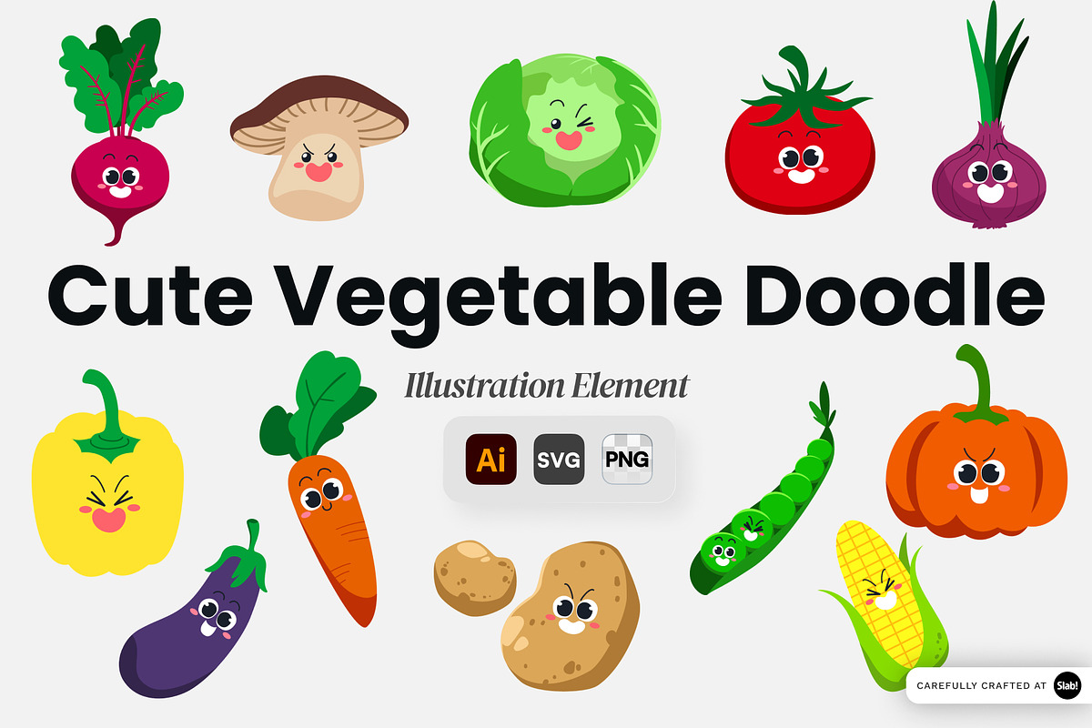 Cute Vegetable Doodle Illustration, an Object Graphic by SLAB! Design (Photo 1 of 3)