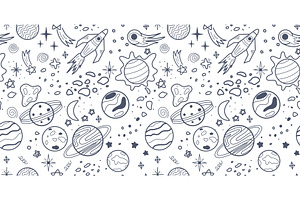 Space seamless pattern with comets, an Illustration by Tati_Kli