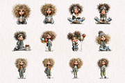 Whimsical Curly Girl Clipart Bundle, a Seasonal Illustration by CreationArt (Thumbnail 4 of 7)