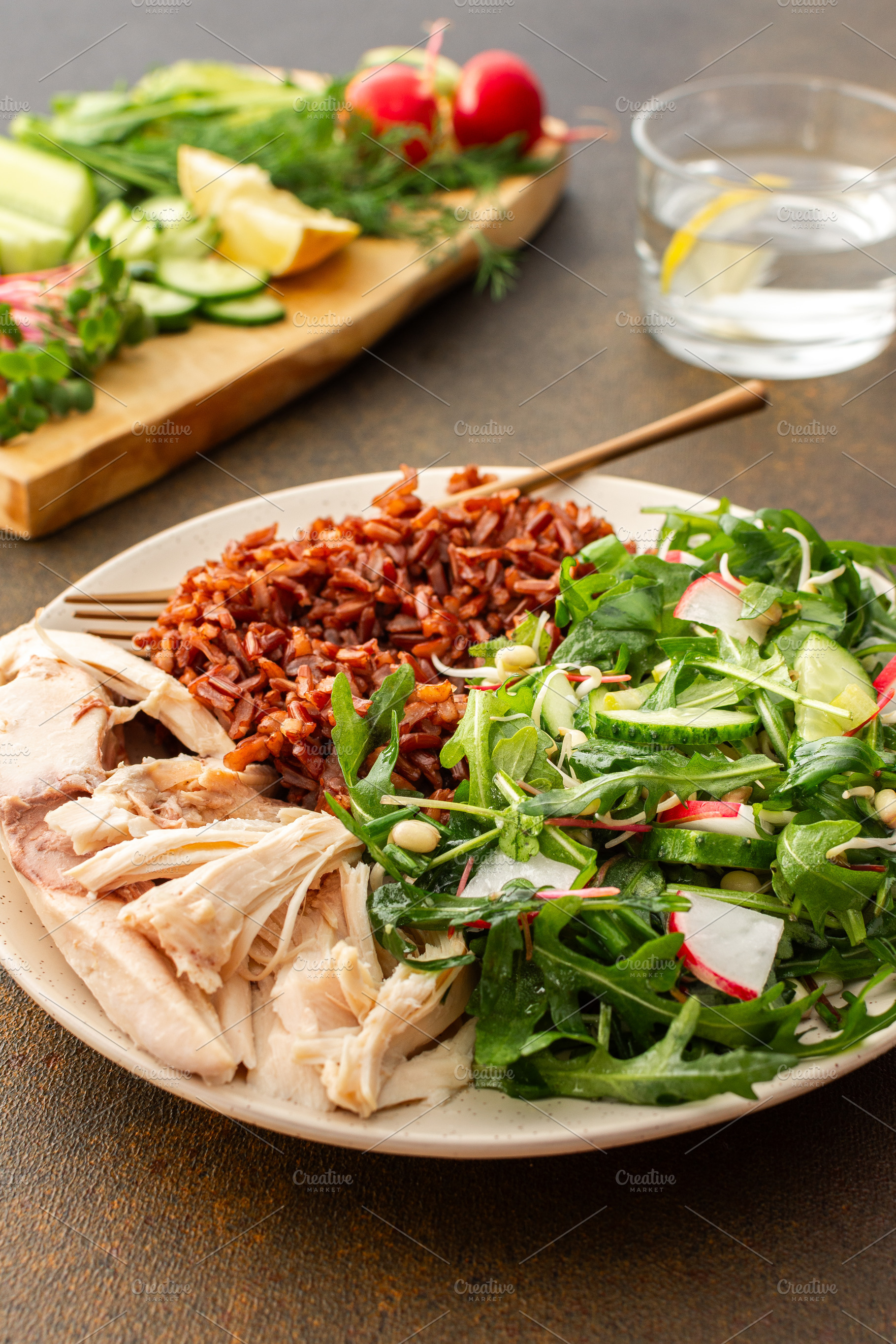Chicken breast with red rice, a Food & Drink Photo by Pundateam