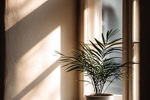 Sunlit potted palm on a windowsill, an Architecture Photo by MistyDay