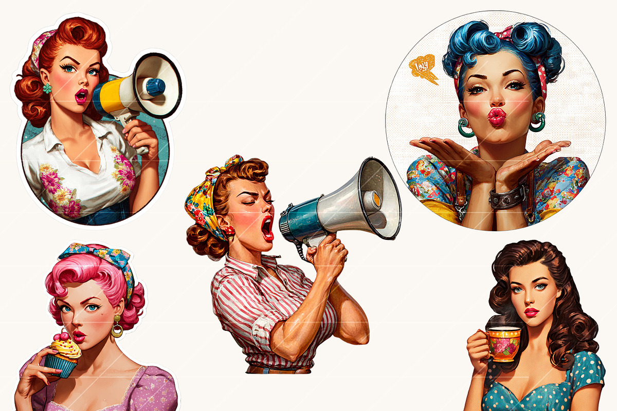 Pop Art Pin Up Girls Clipart Bundle, a Person Illustration by BusyDaydesign (Photo 4 of 9)