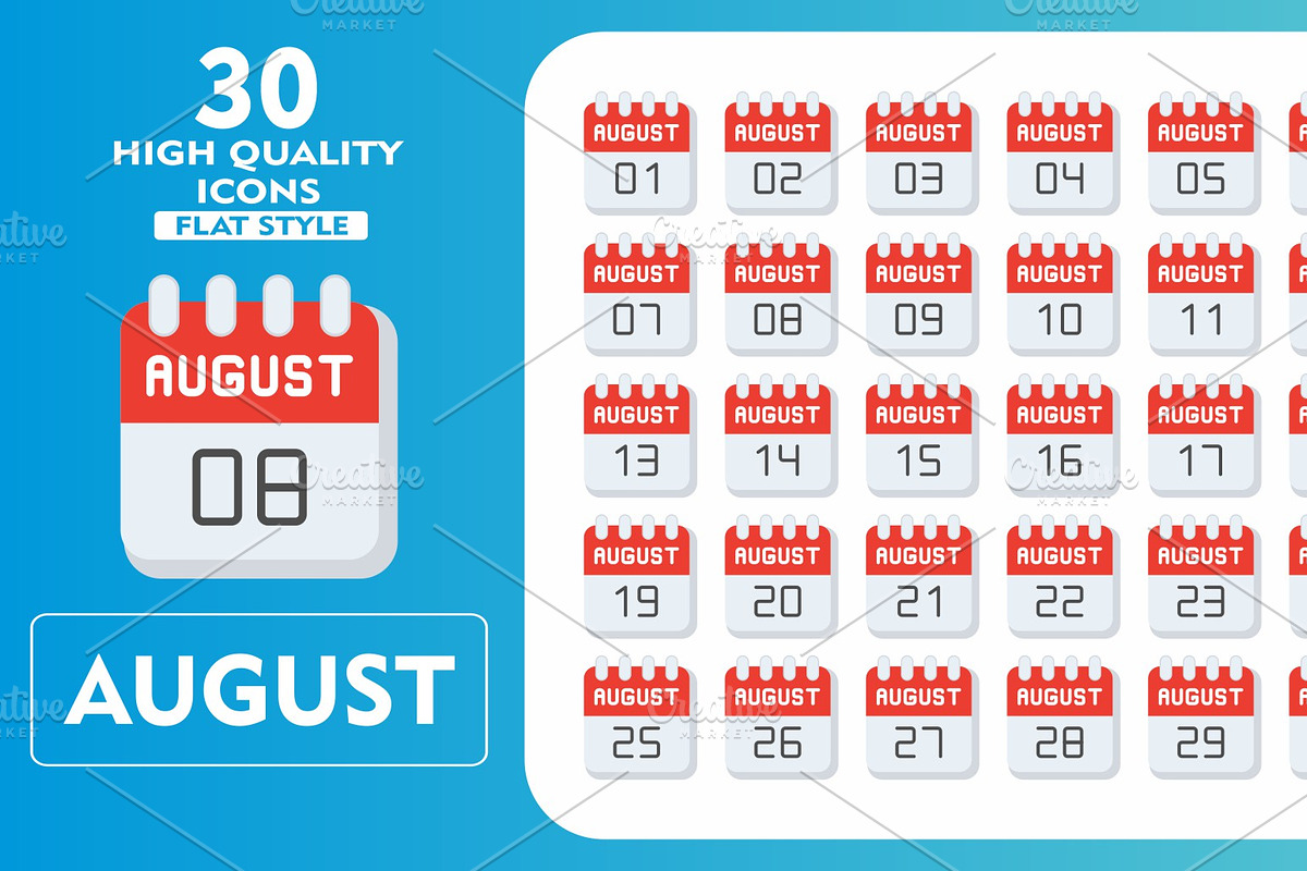August Month Flat Icons, an Icon by Pexelpy