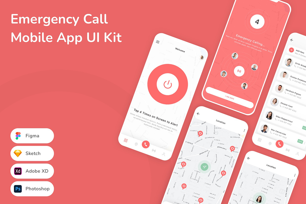 Emergency Call Mobile App UI Kit, an UI Kit Template by Betush
