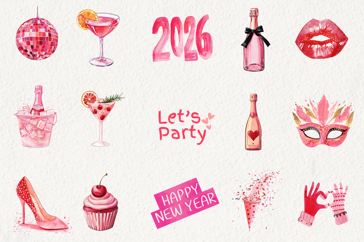 Whimsical New Year's Eve Clipart, an Illustration by NadiaTheronArt (Photo 3 of 5)