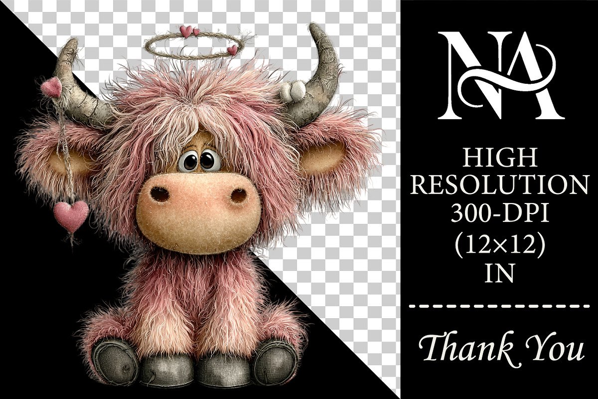 Whimsical Valentine Highland Cow PNG, an Animal Illustration by RobertsArt (Photo 2 of 6)