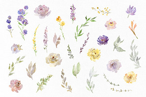 Watercolor Yellow & Violet Flowers