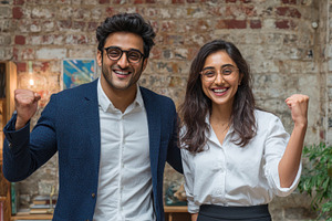 Happy business couple celebrating su, a Photo by Pixeness Studio