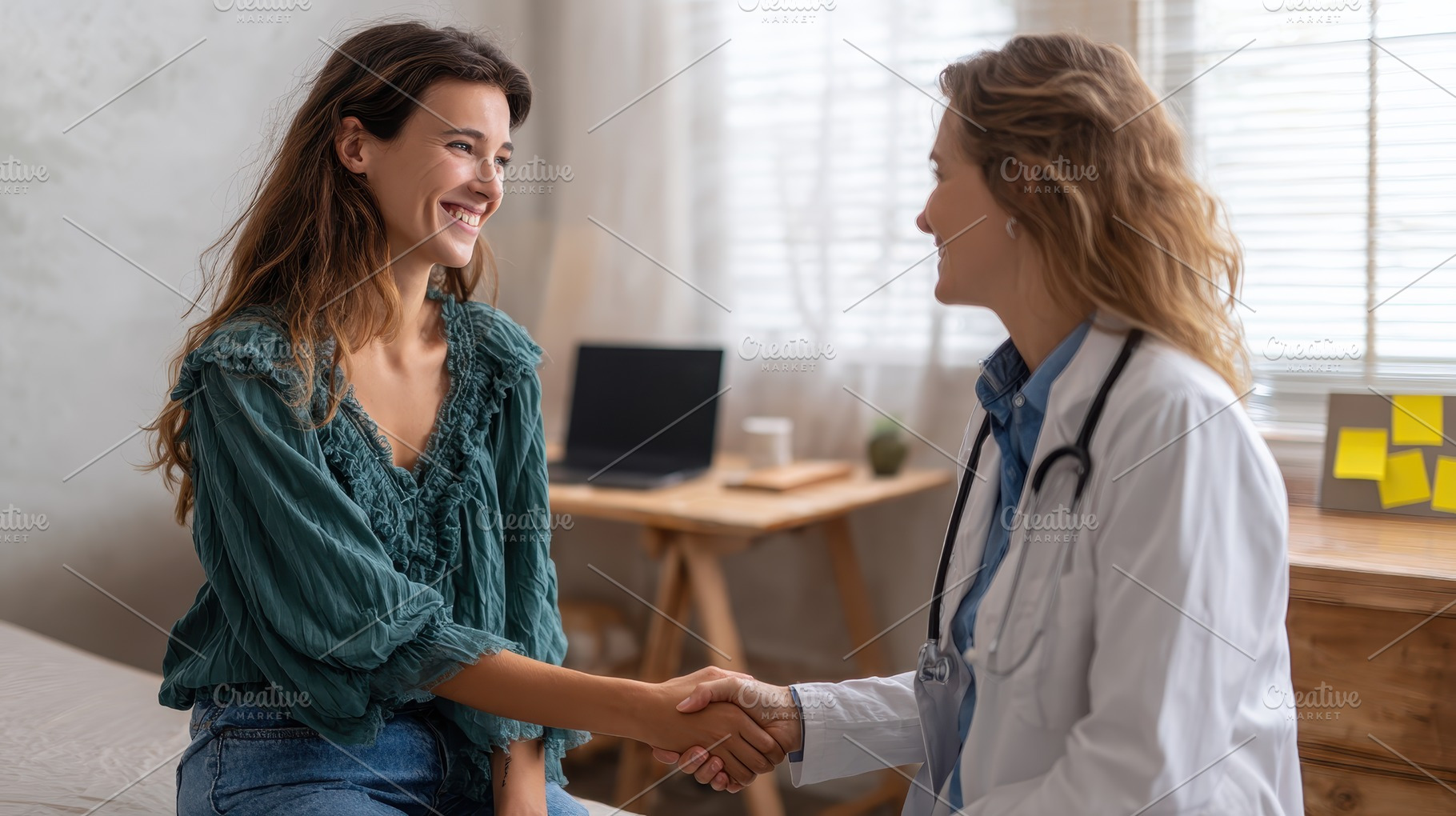 Doctor and patient shaking hands hea, a Photo by Pixeness Studio