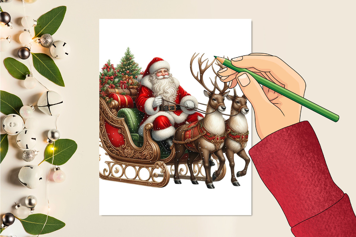 Christmas Santa Claus Sleigh Clipart, a Work Illustration by Craft Nest (Photo 2 of 5)