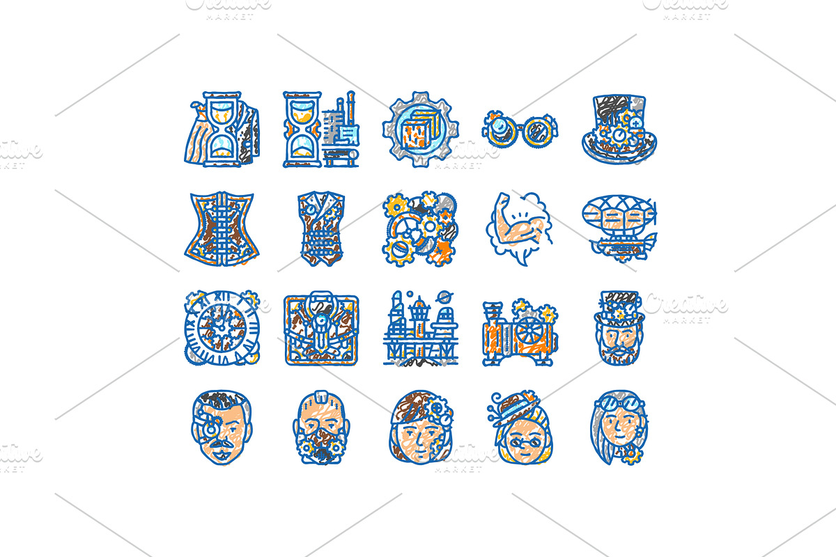steampunk vintage metal steam icons, an Object Illustration by pikepicture
