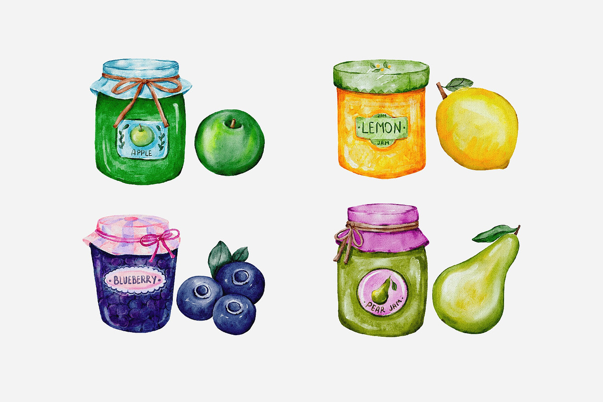 Fruit jam watercolor digital png, a Food Illustration by Julia Bogdan (Photo 5 of 6)