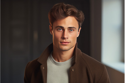 Handsome young man in coat on light, a Person Photo by Ylivdesign