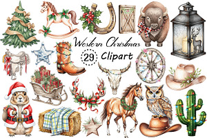 Watercolor Western Christmas Clipart, an Illustration by Creative Art