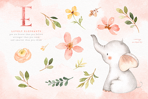 Lovely Pink Elephants Watercolor Set