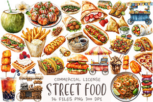 Watercolor Street Food Clipart, an Illustration by OK Design