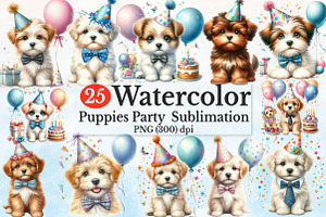Watercolor Puppies Party Sublimation