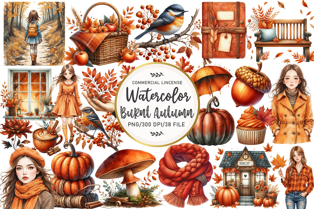 Burnt Orange Autumn Clipart, an Illustration by OK Design (Photo 1 of 5)