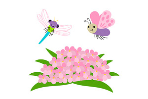 Cartoon Dragonfly And Butterfly