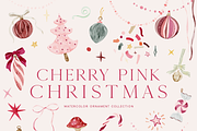 Cherry Pink Christmas Watercolor Set, a Decorative Illustration by Karma (Thumbnail 3 of 8)