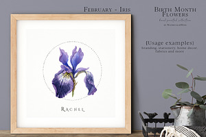 Watercolor Iris Birth Flower Clipart