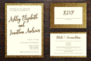 Golden Framed Wedding Invite Pack